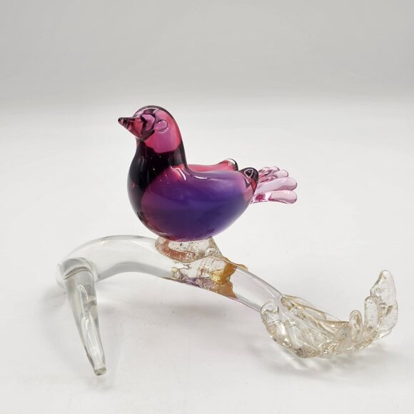 Murano Hand Blown Art Glass Bird Sculpture on Gold Fleck Branch Figurine 3.50 in - Picture 8 of 13